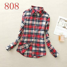 Autumn Winter Ladies Female Casual Cotton Lapel Long-Sleeve Plaid Shirt Women Slim Outerwear Blouse Tops - Fab Getup Shop