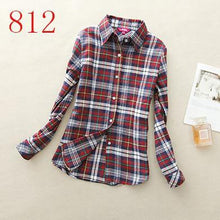 Autumn Winter Ladies Female Casual Cotton Lapel Long-Sleeve Plaid Shirt Women Slim Outerwear Blouse Tops - Fab Getup Shop