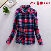 Autumn Winter Ladies Female Casual Cotton Lapel Long-Sleeve Plaid Shirt Women Slim Outerwear Blouse Tops - Fab Getup Shop