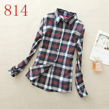 Autumn Winter Ladies Female Casual Cotton Lapel Long-Sleeve Plaid Shirt Women Slim Outerwear Blouse Tops - Fab Getup Shop