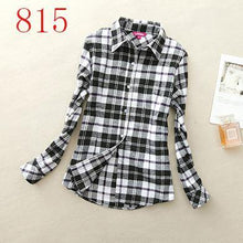 Autumn Winter Ladies Female Casual Cotton Lapel Long-Sleeve Plaid Shirt Women Slim Outerwear Blouse Tops - Fab Getup Shop