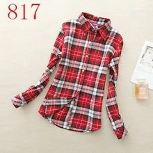 Autumn Winter Ladies Female Casual Cotton Lapel Long-Sleeve Plaid Shirt Women Slim Outerwear Blouse Tops - Fab Getup Shop