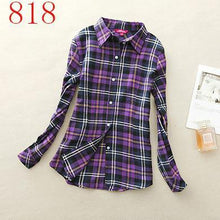 Autumn Winter Ladies Female Casual Cotton Lapel Long-Sleeve Plaid Shirt Women Slim Outerwear Blouse Tops - Fab Getup Shop