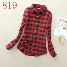 Autumn Winter Ladies Female Casual Cotton Lapel Long-Sleeve Plaid Shirt Women Slim Outerwear Blouse Tops - Fab Getup Shop