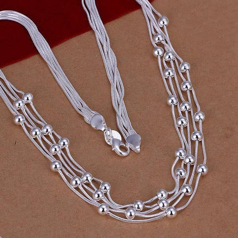 silver plated Necklaces & Pendants,925 jewelry silver,Filve Line Beads Necklace SMTN213 - Fab Getup Shop