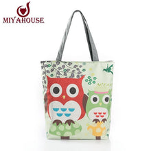 Floral And Owl Printed Canvas Tote Female Casual Beach Bags Large Capacity Women Single Shopping Bag Daily Use Canvas Handbags - Fab Getup Shop