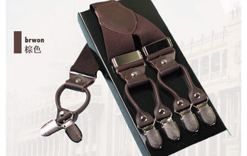 Leather alloy 6 clips male vintage casual suspenders commercial western-style trousers man's braces strap - Fab Getup Shop