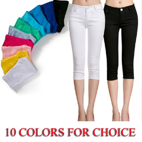 Women Capris Candy Color Zipper Fly Solid Denim Pocket Decoration Size 25-31 Summer Mid Waist Ladies Trousers,SB547 - Fab Getup Shop