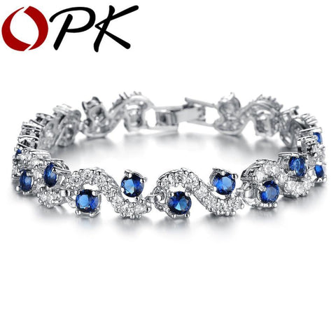 OPK JEWELRY Fashion EU Style Platinum Plated Blue Crystal Stone Bracelets & Bangles Luxury Romantic Wedding Jewelry Gift - Fab Getup Shop