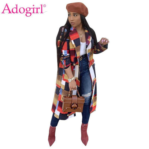 Colorful Plaid Woolen Coat Turn Down Collar Double Breasted  Casual Wool Jacket Warm Winter Long Outwear Outfits - Fab Getup Shop