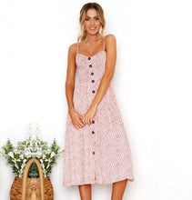 Casual Vintage Sundress Women Summer Dress  Boho  Dress Midi Button Backless Polka Dot Striped Floral Beach Dress - Fab Getup Shop