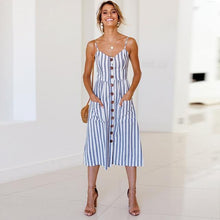 Casual Vintage Sundress Women Summer Dress  Boho  Dress Midi Button Backless Polka Dot Striped Floral Beach Dress - Fab Getup Shop