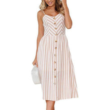 Casual Vintage Sundress Women Summer Dress  Boho  Dress Midi Button Backless Polka Dot Striped Floral Beach Dress - Fab Getup Shop