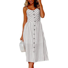 Casual Vintage Sundress Women Summer Dress  Boho  Dress Midi Button Backless Polka Dot Striped Floral Beach Dress - Fab Getup Shop