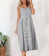 Casual Vintage Sundress Women Summer Dress  Boho  Dress Midi Button Backless Polka Dot Striped Floral Beach Dress - Fab Getup Shop