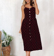 Casual Vintage Sundress Women Summer Dress  Boho  Dress Midi Button Backless Polka Dot Striped Floral Beach Dress - Fab Getup Shop