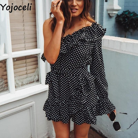 Elegant Ruffle Bow Short Dress  Spring One Shoulder Polka Dot Dress  Beach Dress - Fab Getup Shop