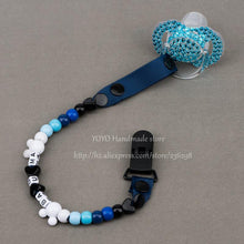 Personalised -Any name  Hand made blue white beads dummy clip holder pacifier clips soother chain for baby - Fab Getup Shop