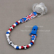 Personalised -Any name  Hand made blue white beads dummy clip holder pacifier clips soother chain for baby - Fab Getup Shop