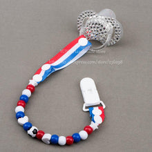 Personalised -Any name  Hand made blue white beads dummy clip holder pacifier clips soother chain for baby - Fab Getup Shop