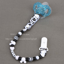 Personalised -Any name  Hand made blue white beads dummy clip holder pacifier clips soother chain for baby - Fab Getup Shop