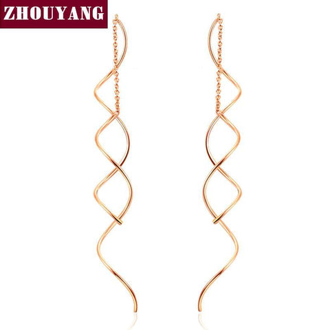 ZHOUYANG  Simple Spiral Ear Line White & Rose Gold Plated Fashion Earrings Jewelry Wholesale ZYE243 ZYE319 - Fab Getup Shop