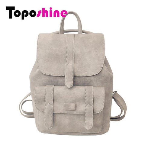 Toposhine Famous Brand Backpack Women Backpacks Solid Vintage Girls School Bags for Girls Black PU Leather Women Backpack 1523 - Fab Getup Shop