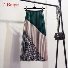 Fashion Contrast High Waist Pleated Skirt  Spring Summer Skirts  Elastic Waist A Line Midi Skirt Mid Calf Long Skirts - Fab Getup Shop