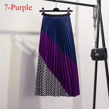 Fashion Contrast High Waist Pleated Skirt  Spring Summer Skirts  Elastic Waist A Line Midi Skirt Mid Calf Long Skirts - Fab Getup Shop