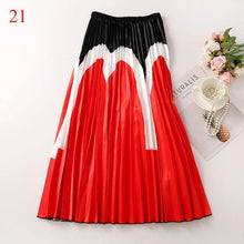 Fashion Contrast High Waist Pleated Skirt  Spring Summer Skirts  Elastic Waist A Line Midi Skirt Mid Calf Long Skirts - Fab Getup Shop