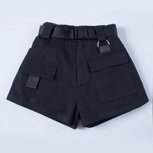 Elastic high waist shorts for women black summer belt shorts vintage sexy cotton biker pocket shorts - Fab Getup Shop