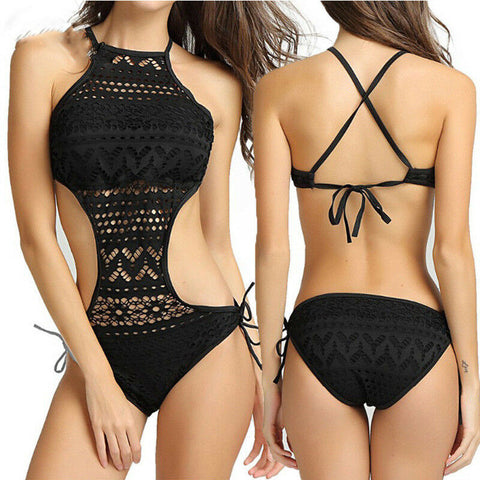 One Piece Cross Back Lace Swimwear