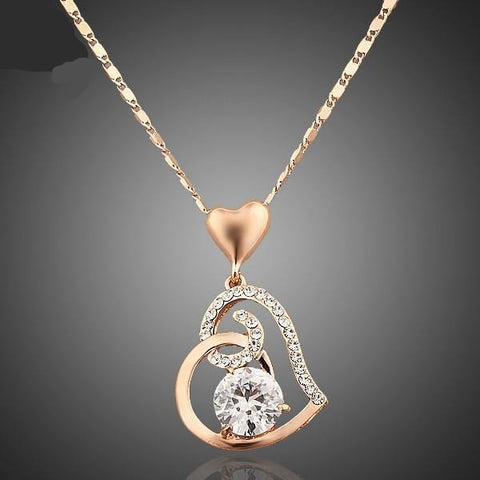 AZORA Rose Gold Plated Stellux Crystals Heart Pendant Necklace for Valentine's Day Gift of Love TN0009 - Fab Getup Shop