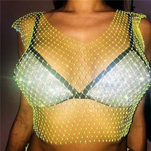 Festival Queen  Diamonds Mesh Cropped Tank Top Women Summer Cover Up Bikini See Through Rhinestone Net Party Club Crop Top - Fab Getup Shop
