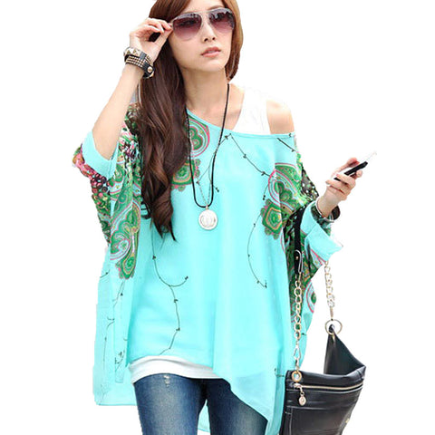 Fashionable Batwing Sleeve O-neck Chiffon Blouses