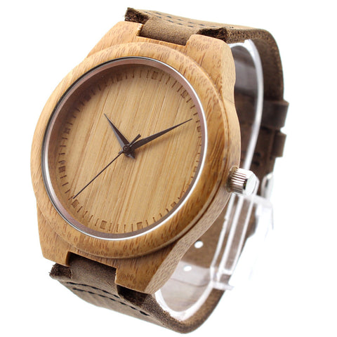 Genuine Leather Wooden Circle Watches for Men